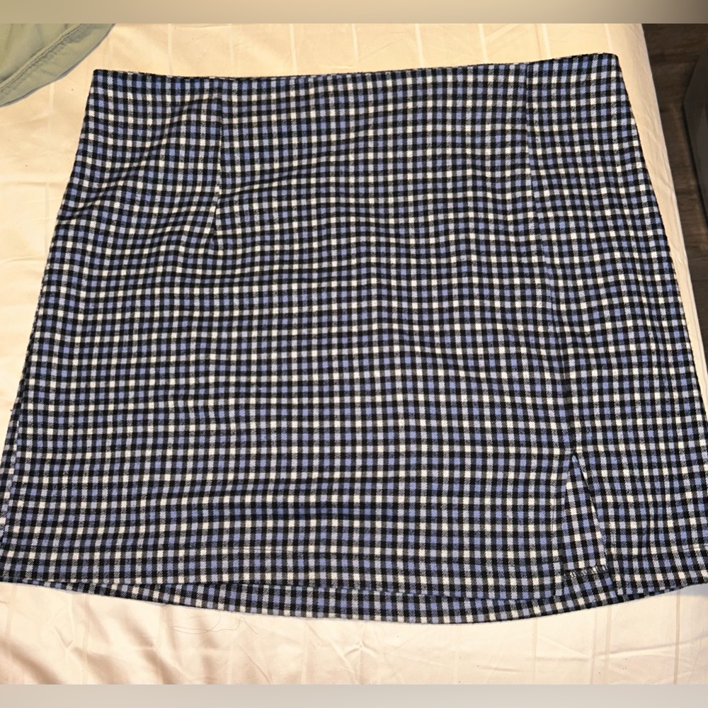 Blue, Black and White Plaid Skirt